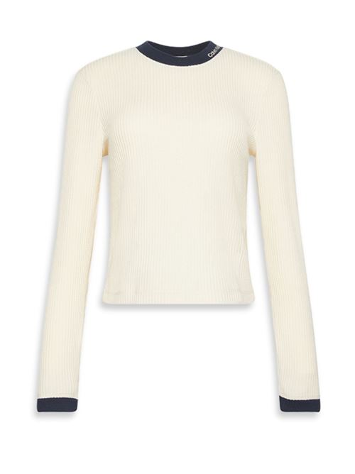 T-Shirt manica lunga bianca in cotone Calvin Klein Jeans | LV047D225GYAM